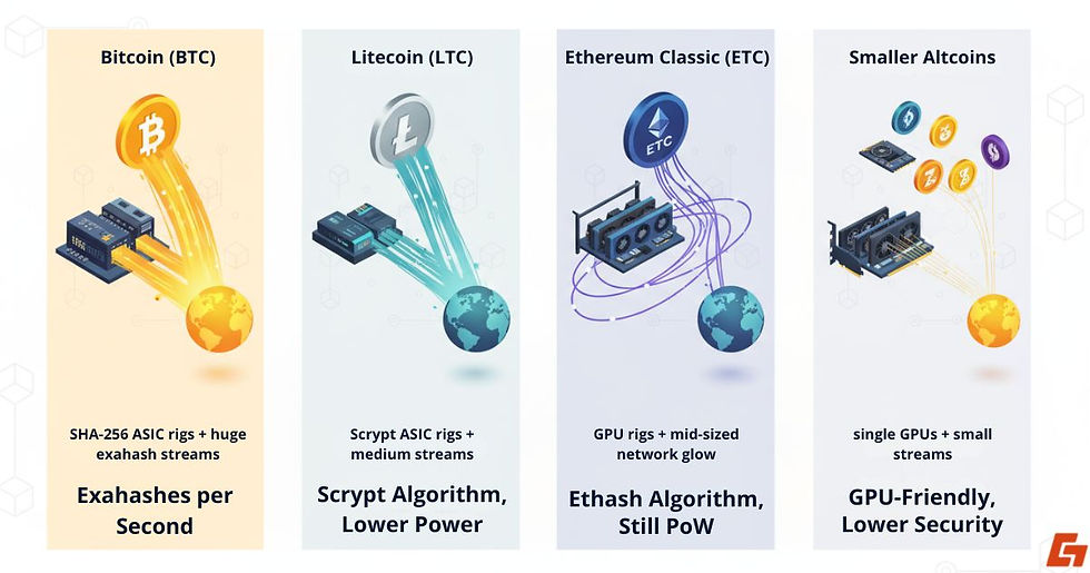 A visual explaining the role of hash rate in cryptocurrencies other than Bitcoin.