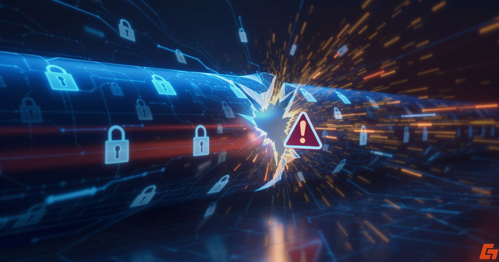 DNS leak visualized as a broken encrypted tunnel