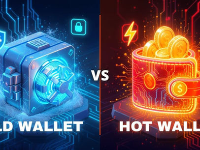 A banner comparing hot and cold crypto wallets, highlighting their key differences in security and convenience.