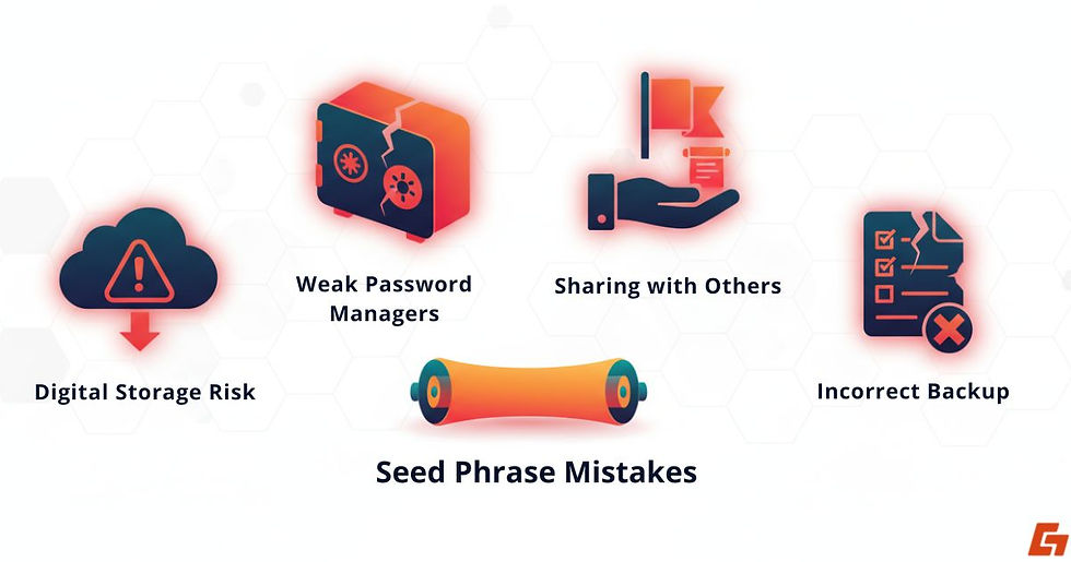 A list of common mistakes people make with their seed phrases.