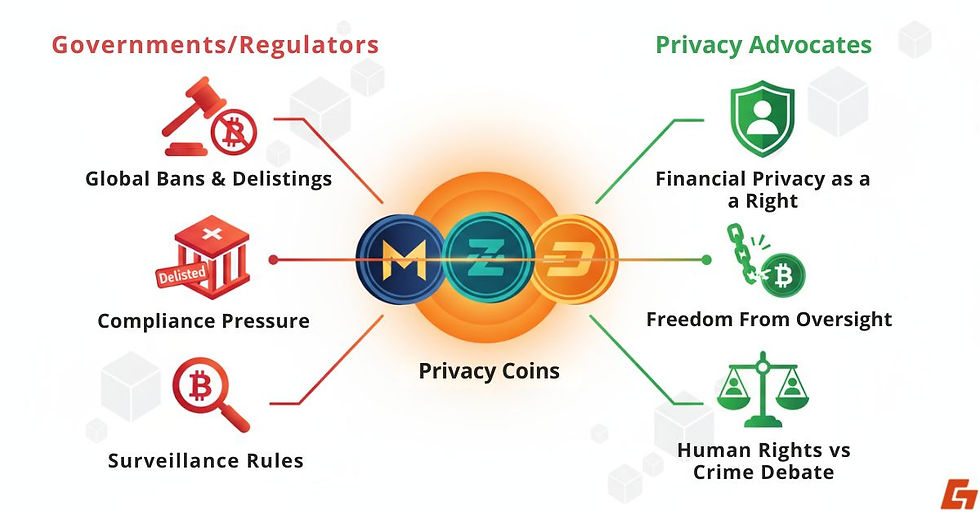 A graphic explaining the reasons behind government and regulatory concerns regarding privacy coins.