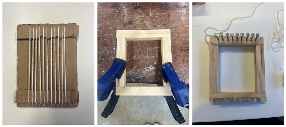 Figure 13. Evolution of weaving practice from cardboard loom to handmade wooden loom.