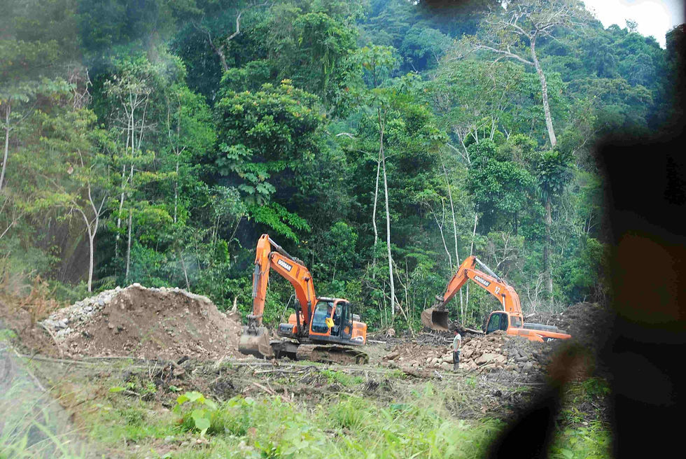 Por lo general los mineros ilegales trabajan con dos excavadoras al mismo tiempo, estas dos estaban en río Huambuno, a 15 minutos del pueblo de El Ahuano, Napo. Fotografía por: Franklin Vega