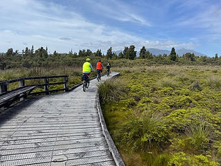 cycling on boardwalk with friends