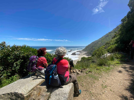 Two women taking a moment to rest and enjoy the scenery on a New Zealand walking tour.