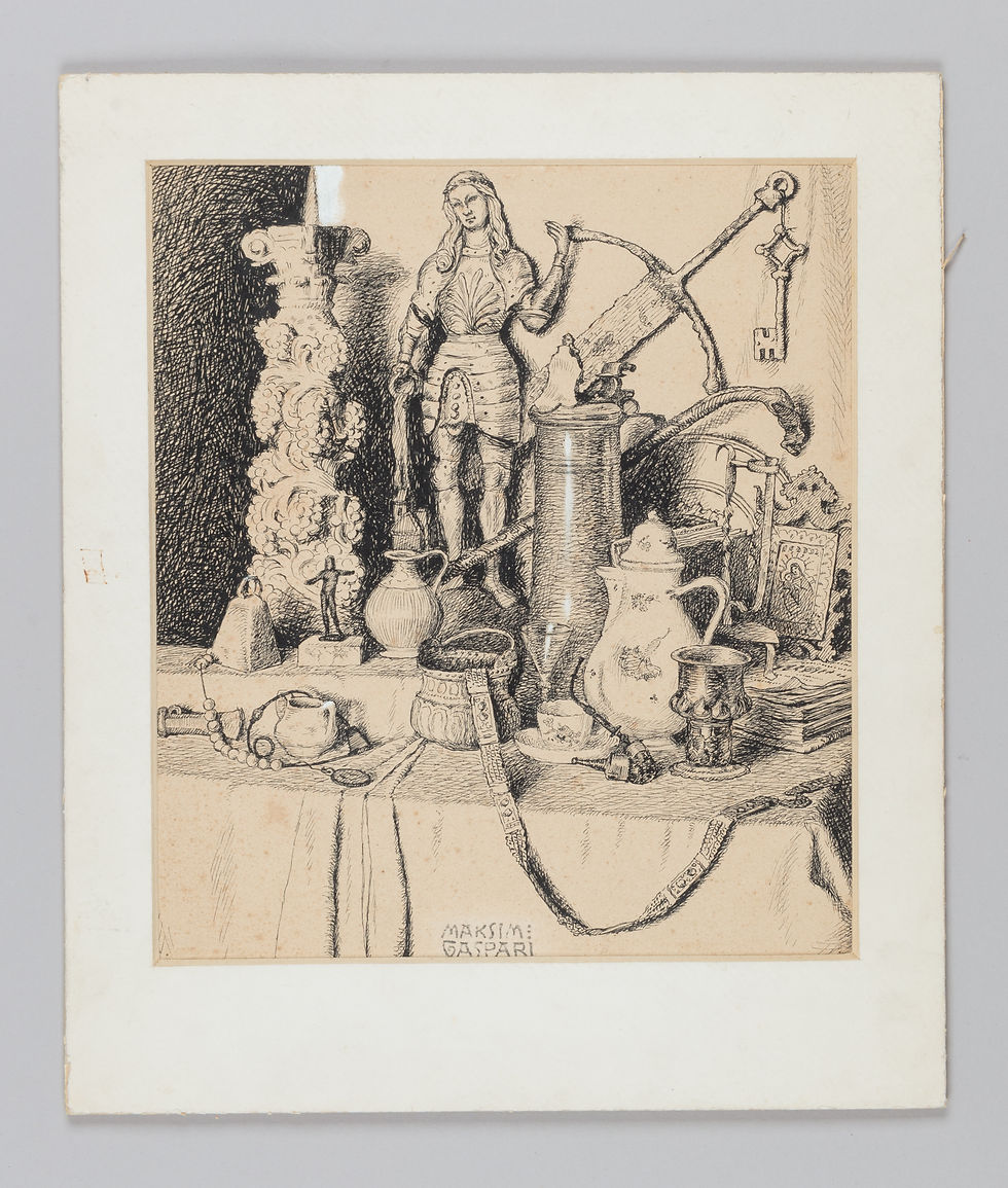 42. Maksim Gaspari: Tihožitje (detajl iz Sadnikarjevega muzeja v Kamniku)