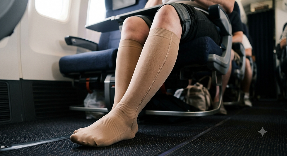 wearing compressing socks in flight