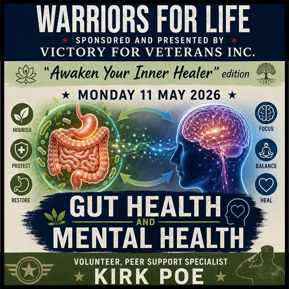 Tonight’s with Warriors for Life (WFL) Kirk Poe & friends explore the connection between Gut Health & Mental Health.