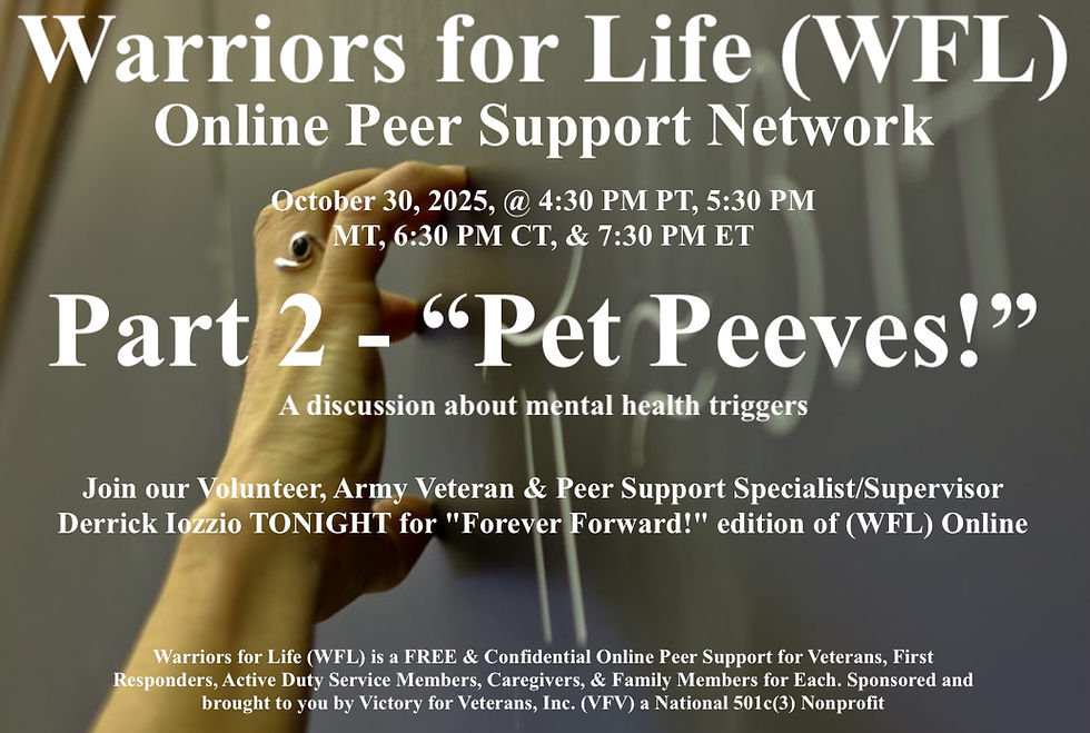 Join Derrick and Friends for Part 2 of "Pet Peeves" (Thank you Sally!) with Warriors for Life (WFL)