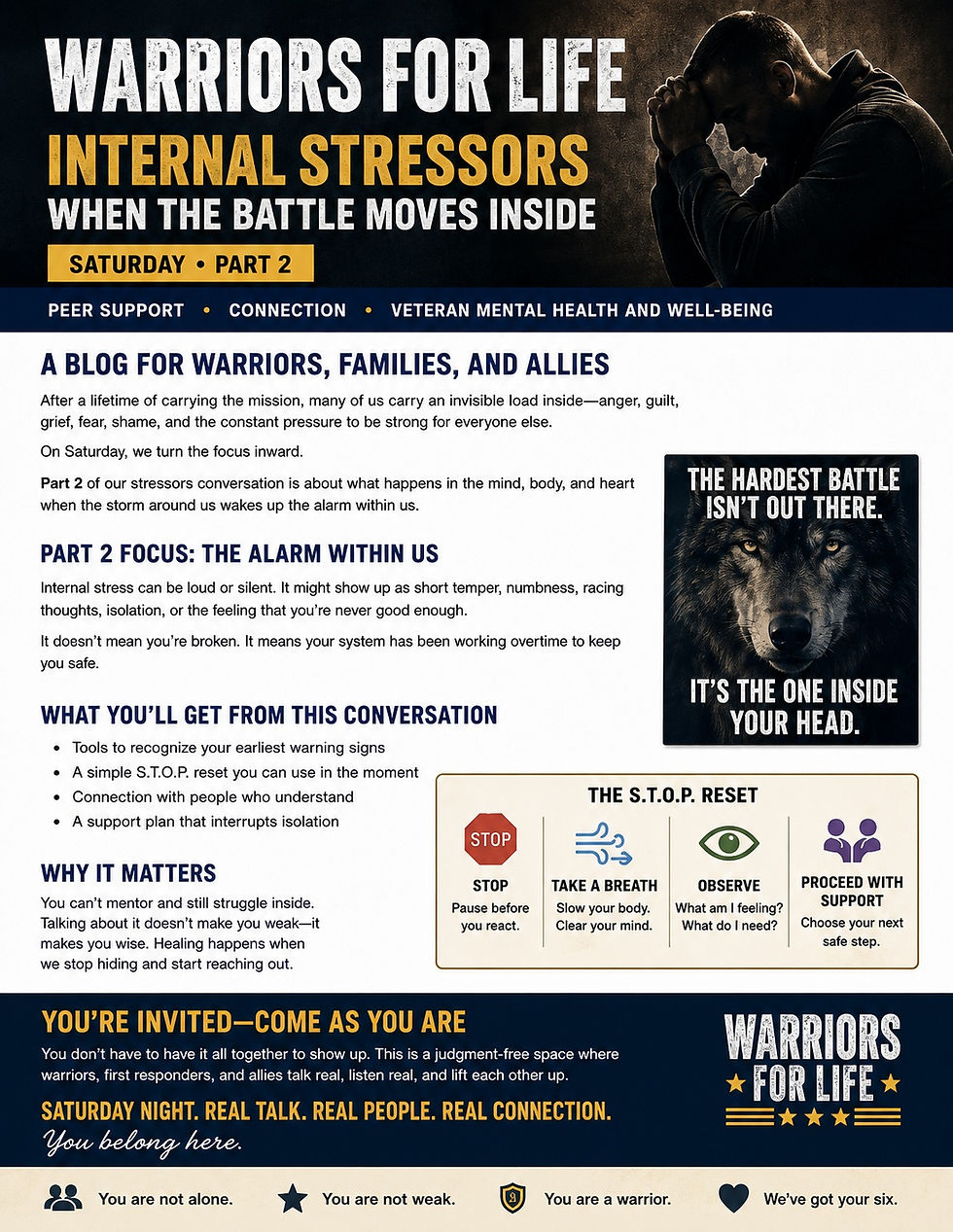 Drop in with Mike & Friends TONIGHT for "Internal Stressors!" as Part of Warriors for Life (WFL)