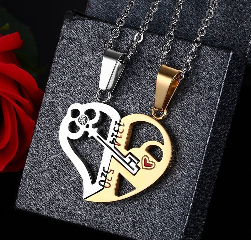 Thumbnail: Titanium Steel Heart Puzzle Couple Pendant Necklace