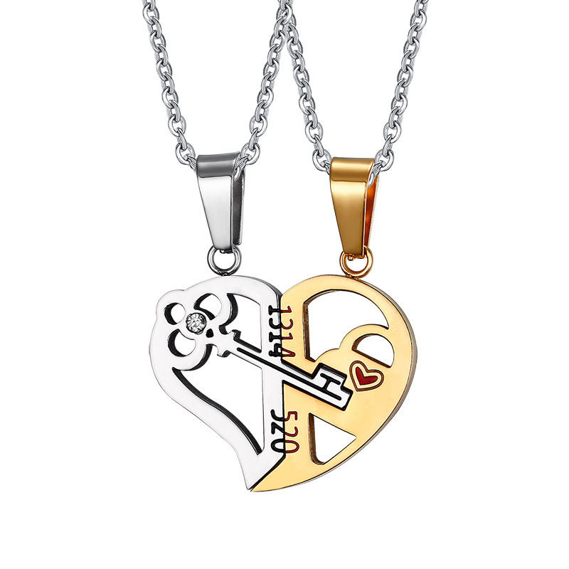 Thumbnail: Titanium Steel Heart Puzzle Couple Pendant Necklace