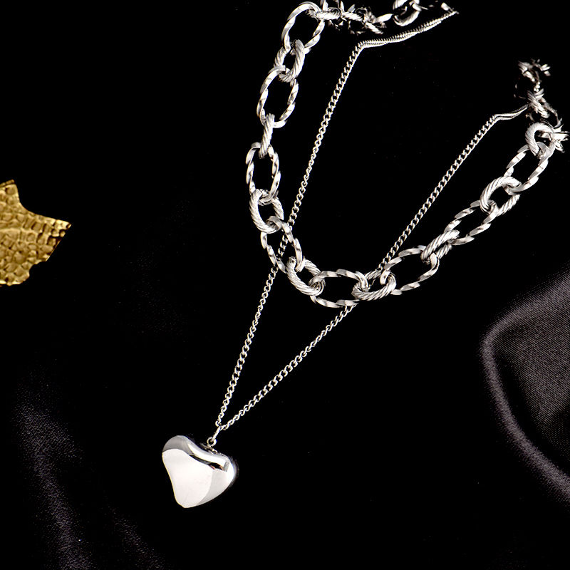 Thumbnail: Titanium Steel Heart Double Layer Choker Necklace