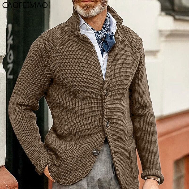 Thumbnail: Men's Slim Stand Collar Knitted Cardigan Sweater