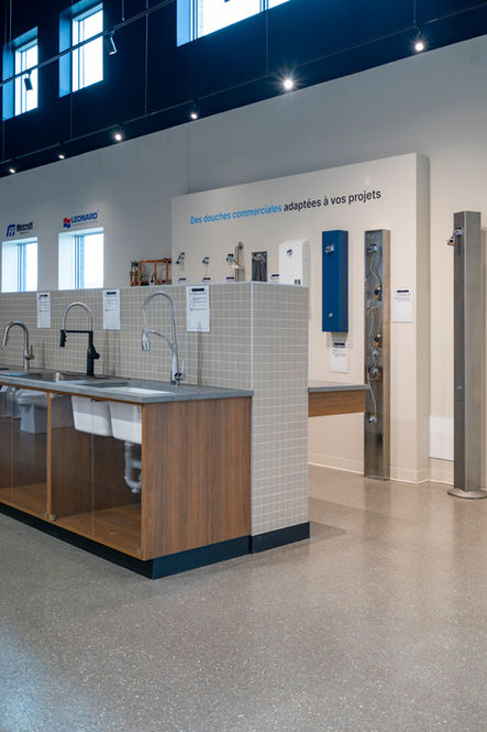 Close up of the showroom sinks and showers