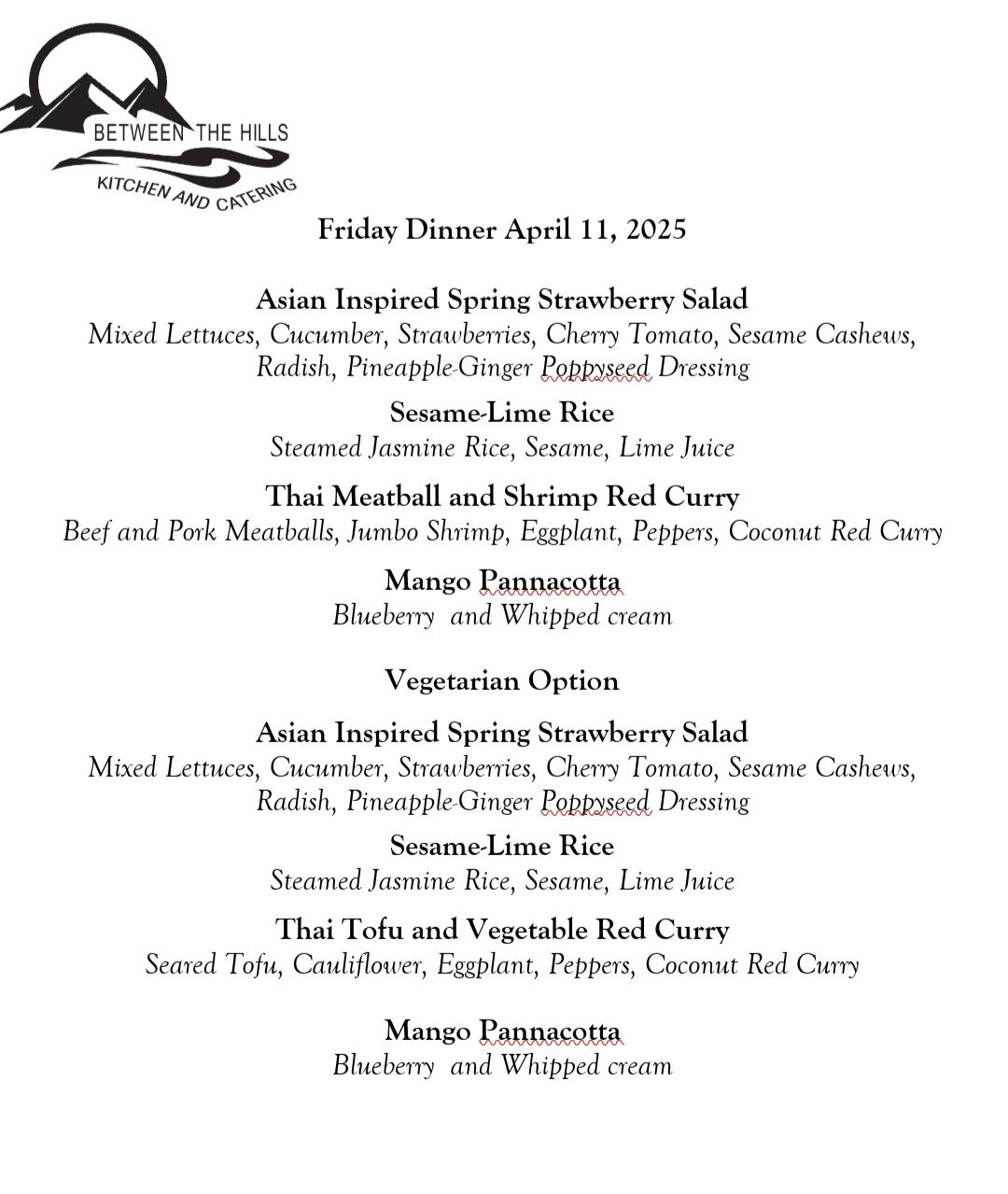 April 11th Friday Dinner 