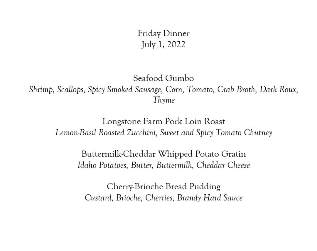 Friday July 1 To Go meal for 2