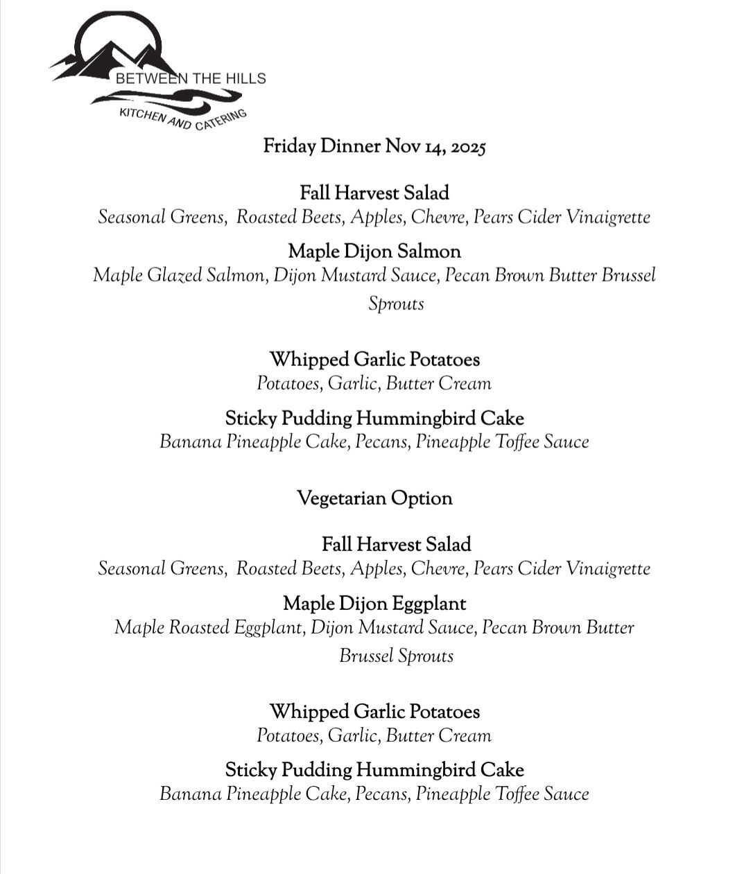 Nov 14 Friday Dinner