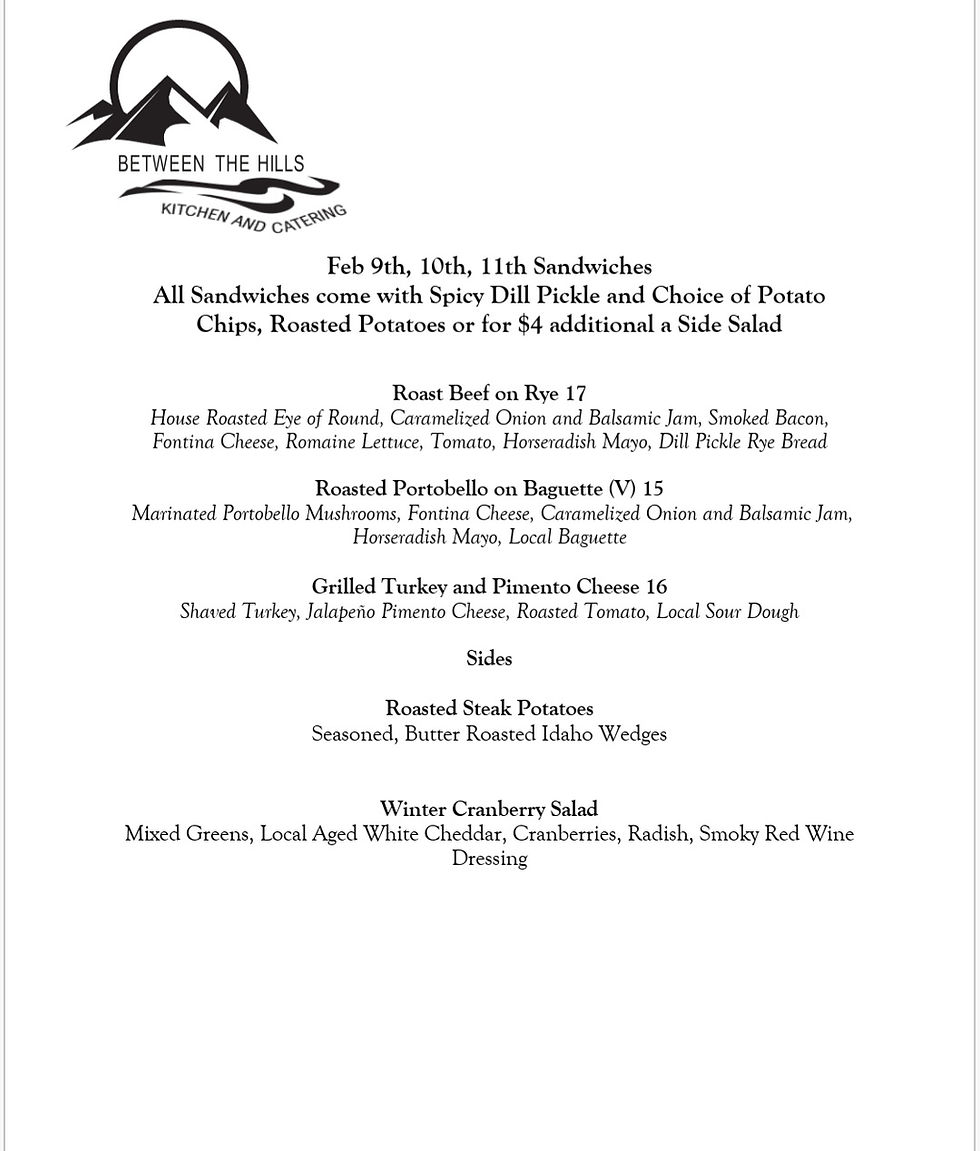 Feb 10-11th Sandwich Menu