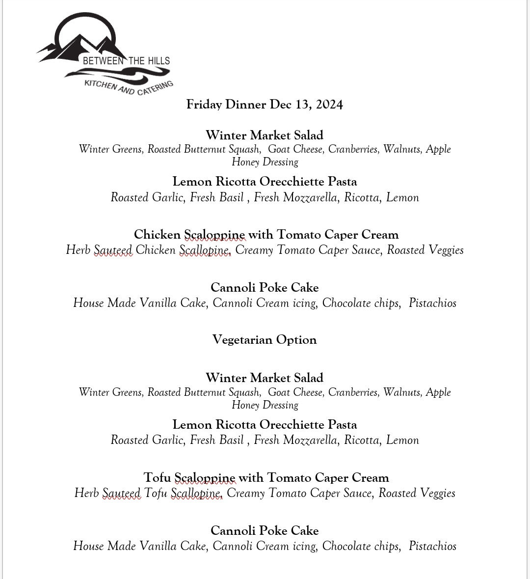 Dec 13 Friday Dinner 