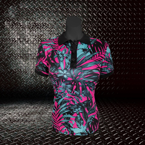 BLACK LEAVES , pink. türkis, Blätter, bunte Blätter, gemusterte Poloshirts, bunte golf poloshirts, golfpolo, bunte golfpolos damen, frauen, 18Flags.at, 18Flags, 18 FLAGS.at, 18 Flags, Atmungsaktive Golfpoloshirts, bügelfrei, österreich, knitterfrei, schnell trocknend, tailliert, atmungsaktiv, feuchtigkeitsableitung, 3-Knopf-Knopfleiste, Polo