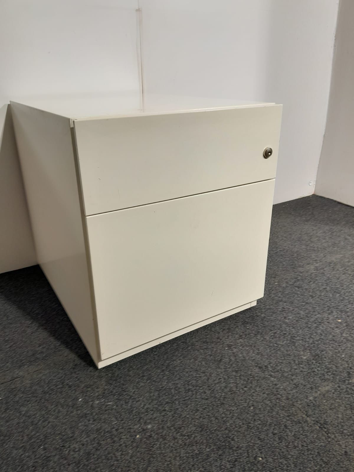 Low White 2 Draw Steel Pedestal/Under Desk Drawer