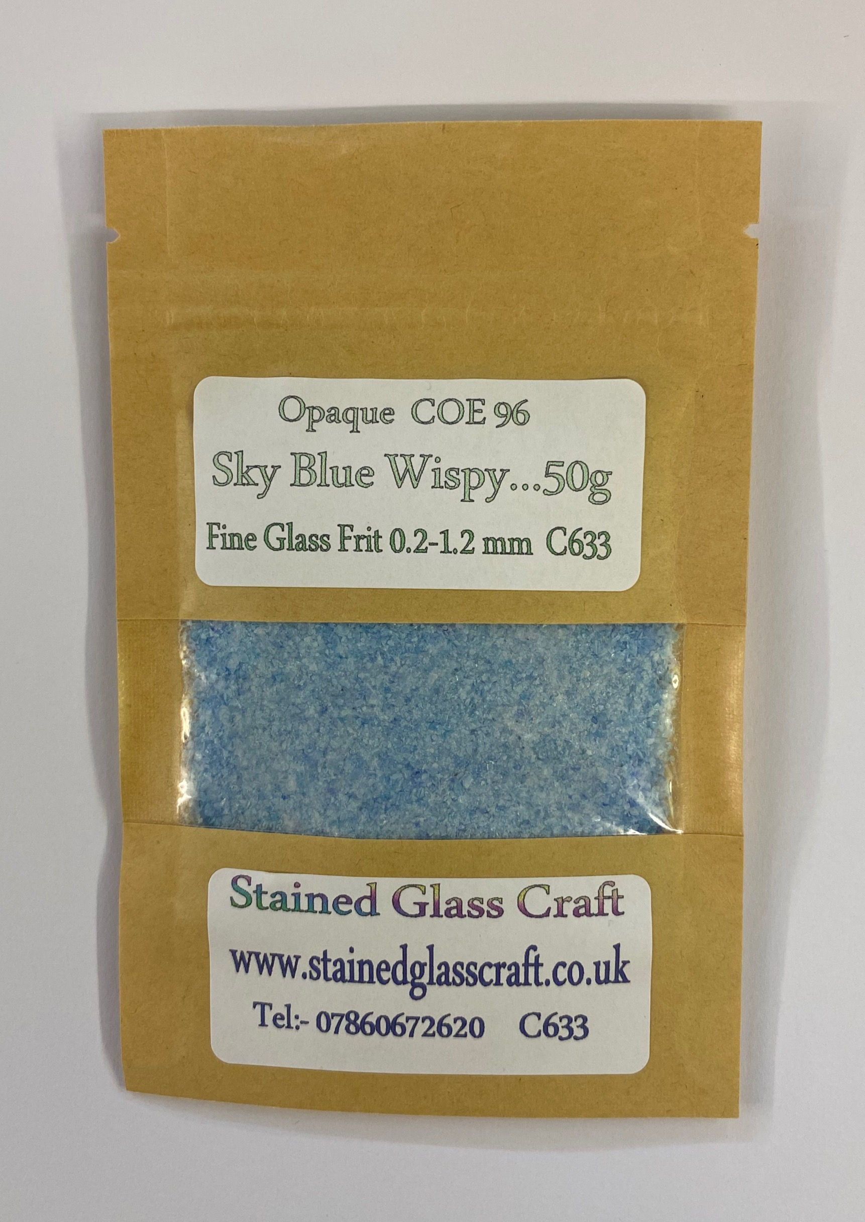 Sky Blue wispy fine Opaque frit 01-1.2 mm 50 grm pack COE 96