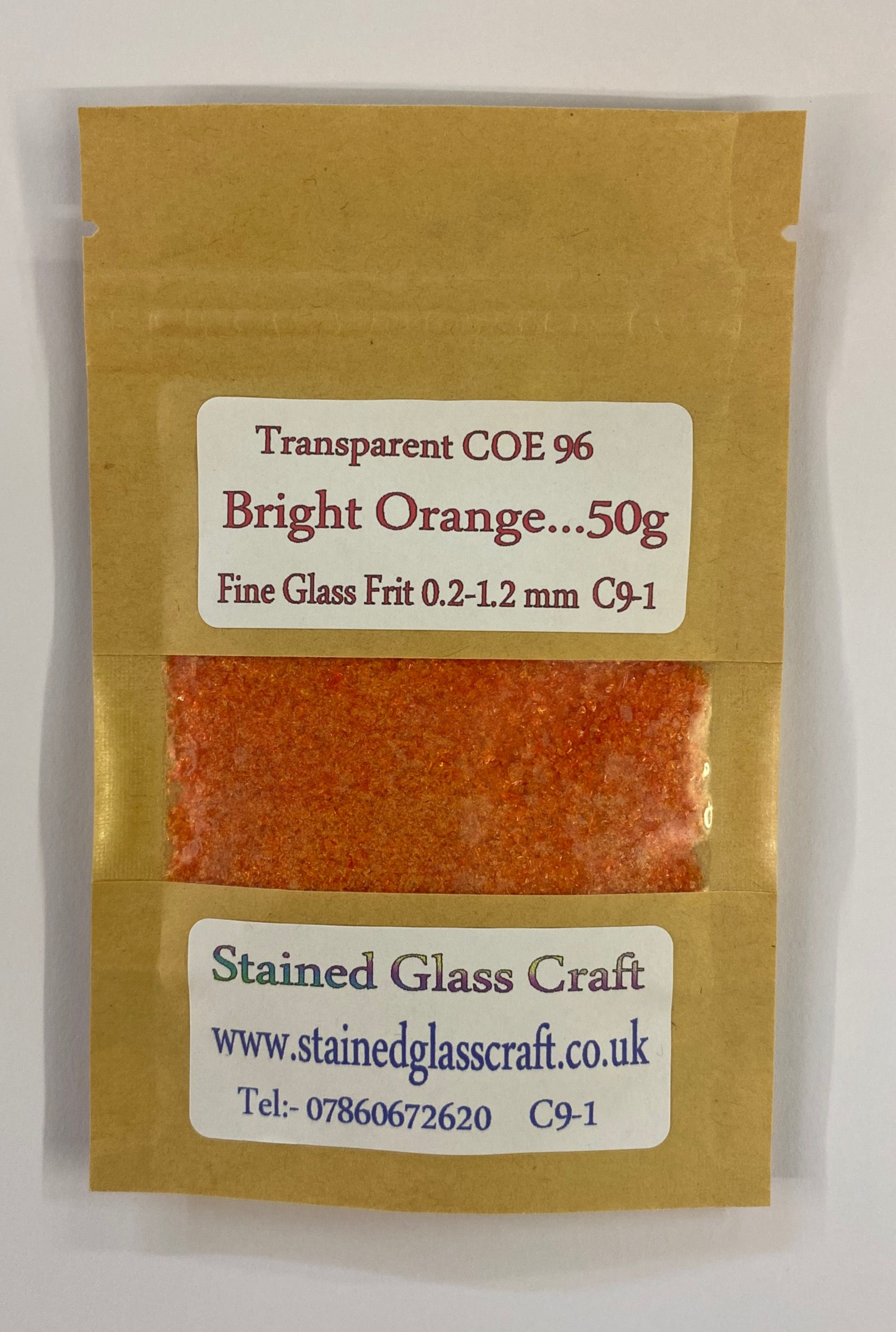 Bright Orange fine transparent frit 01 -1.2 mm 50 grm pack COE 96