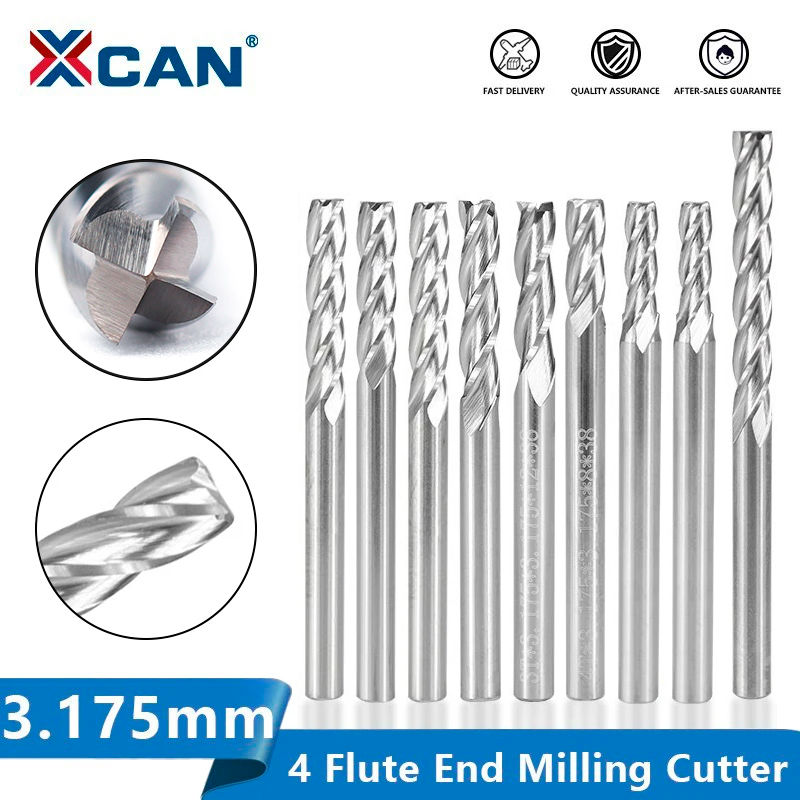 XCAN End Mill 4 Flute Carbide Milling Cutter 3.175mm Shank Spiral Flat Milling B