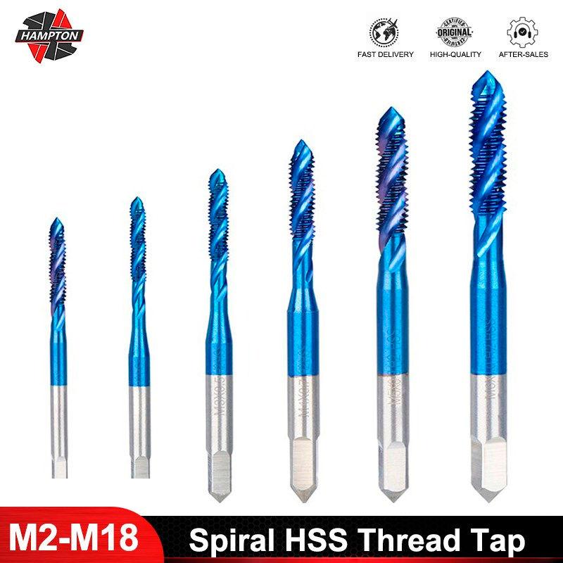 Thumbnail: HSS Thread Tap Drill Bit M2-M18 Spiral Flute Screw Machine Tap Nano Blue Coated 