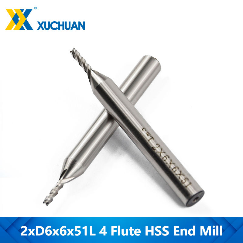 Thumbnail: 1pc Diameter 2mm 4 Flutes HSS Milling Bit 6mm Shank CNC Router Bit Straight Shan