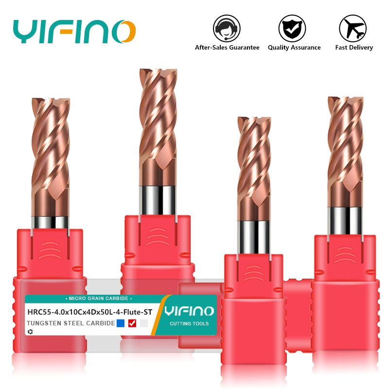 YIFINO HRC55 4-Flute Endmill Tungsten Steel Carbide Nano Coating Flat End Mill F