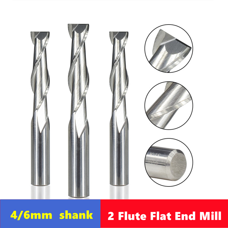 Thumbnail: 2 Flute Flat Up Cut End Mill 4mm/6mm Shank，Carbide CNC Router Engraving Bit PV