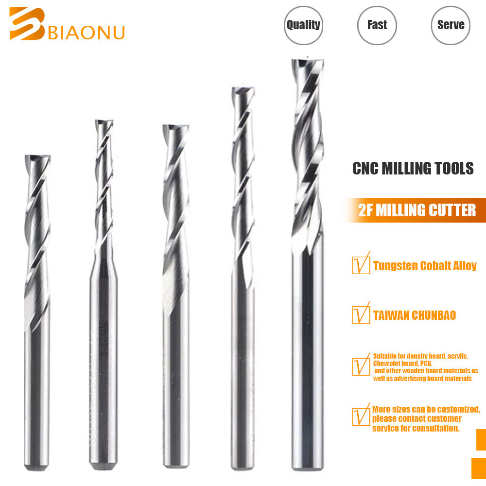 Biaonu 1pc 3.175/4/6/8mm Shank 2 Flutes Solid Carbide Milling Cutter Tungsten Up