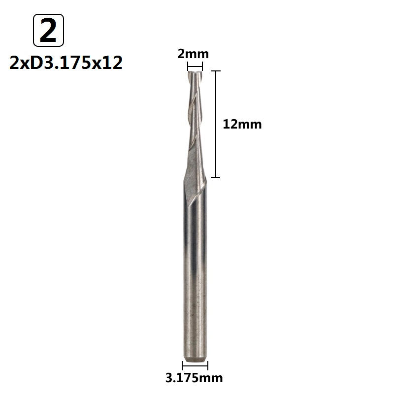 Thumbnail: XCAN 10pcs Diameter 2.0mm 2 Flute Flat End Mill 3.175mm Shank Spiral Router Bit 
