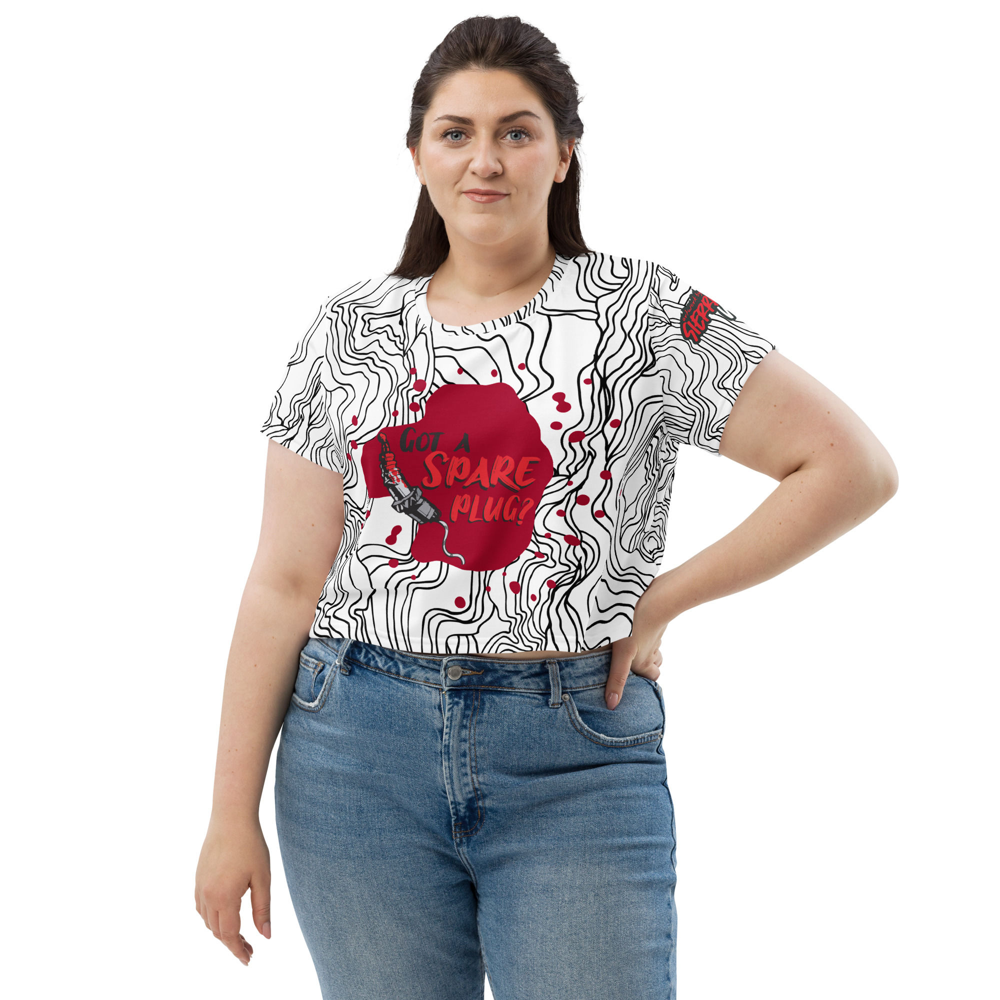 Spare Plug? || All-Over Print Crop Tee