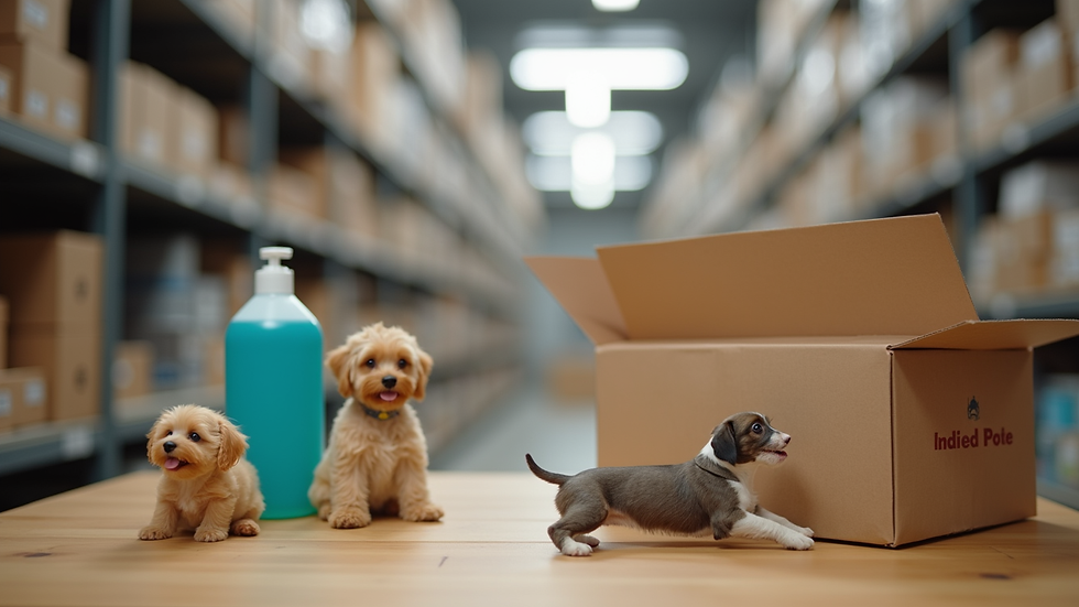 Close-up view of pet supplies ready for fast delivery