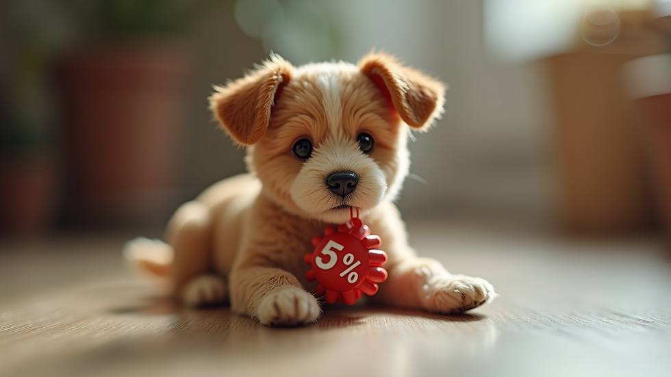 Close-up of a dog toy with discount tag