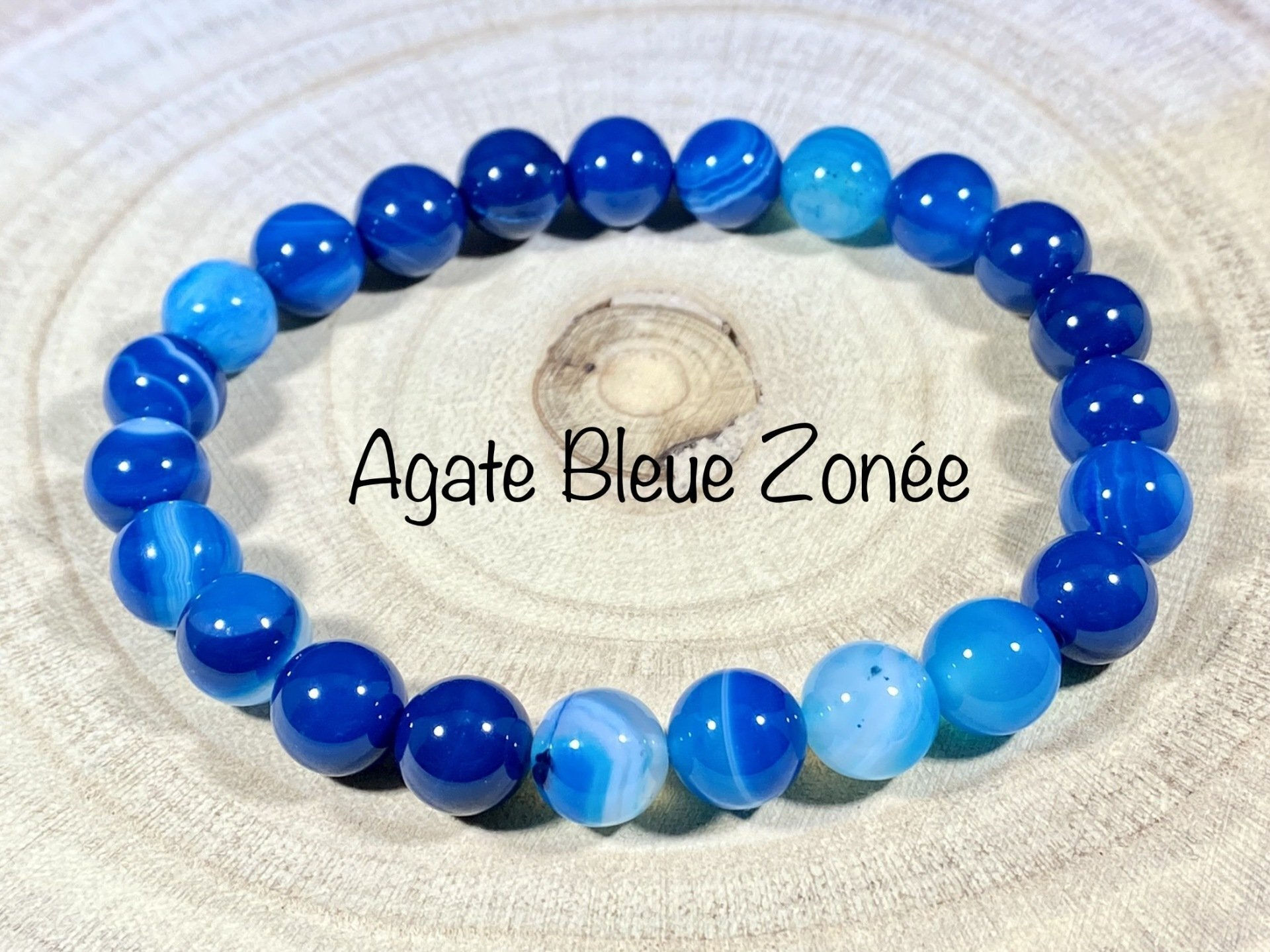 Bracelet Agate Bleue Zonée (teintée) – 8 mm