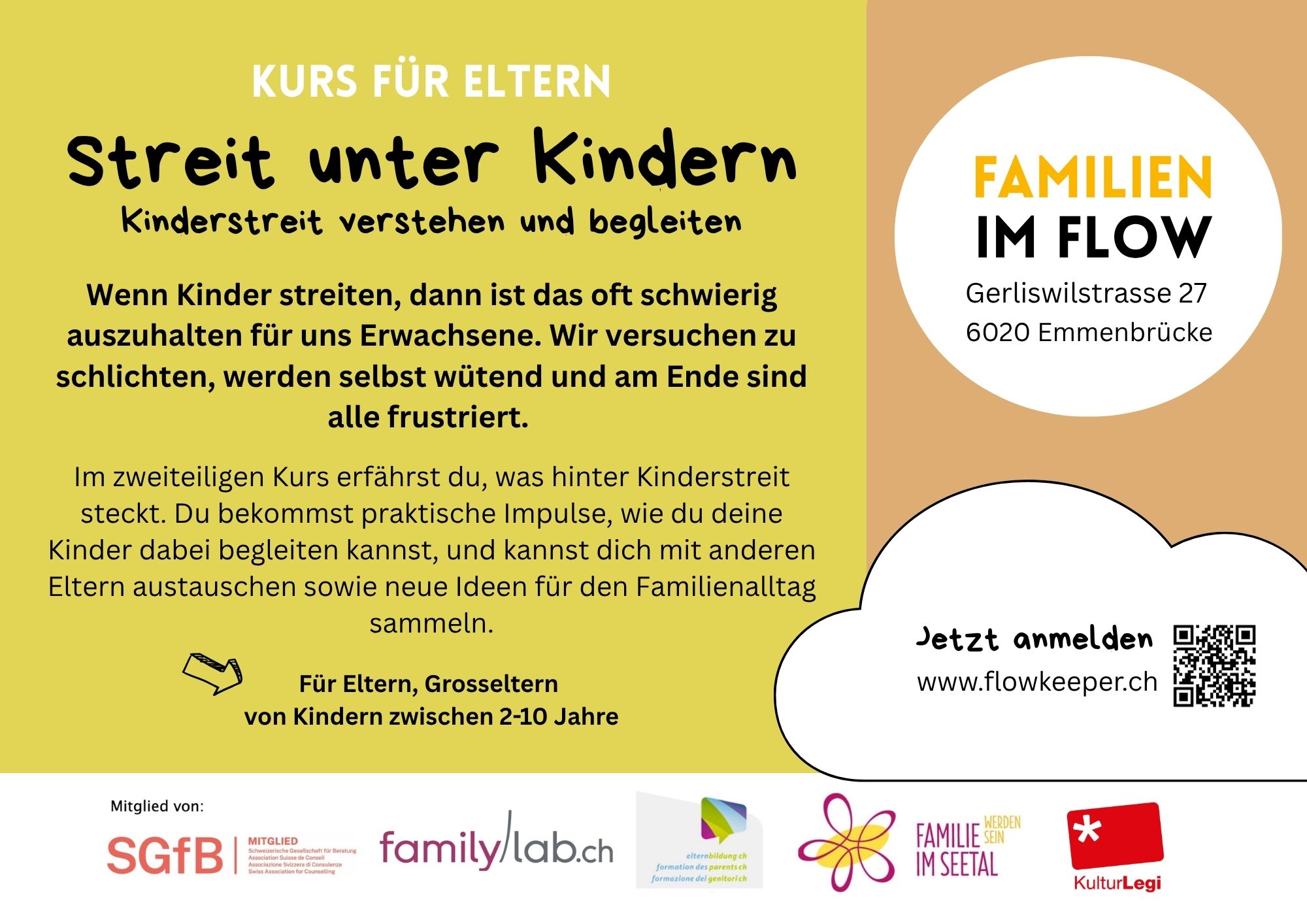 Flyer zu Streit unter Kindern: Kinderstreit verstehen und begleiten