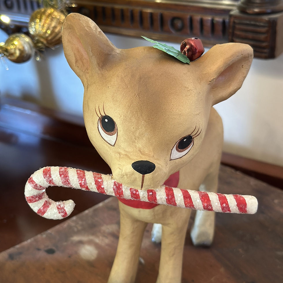 Thumbnail: Retro Christmas Reindeer With Candy Cane (Bethany Lowe)