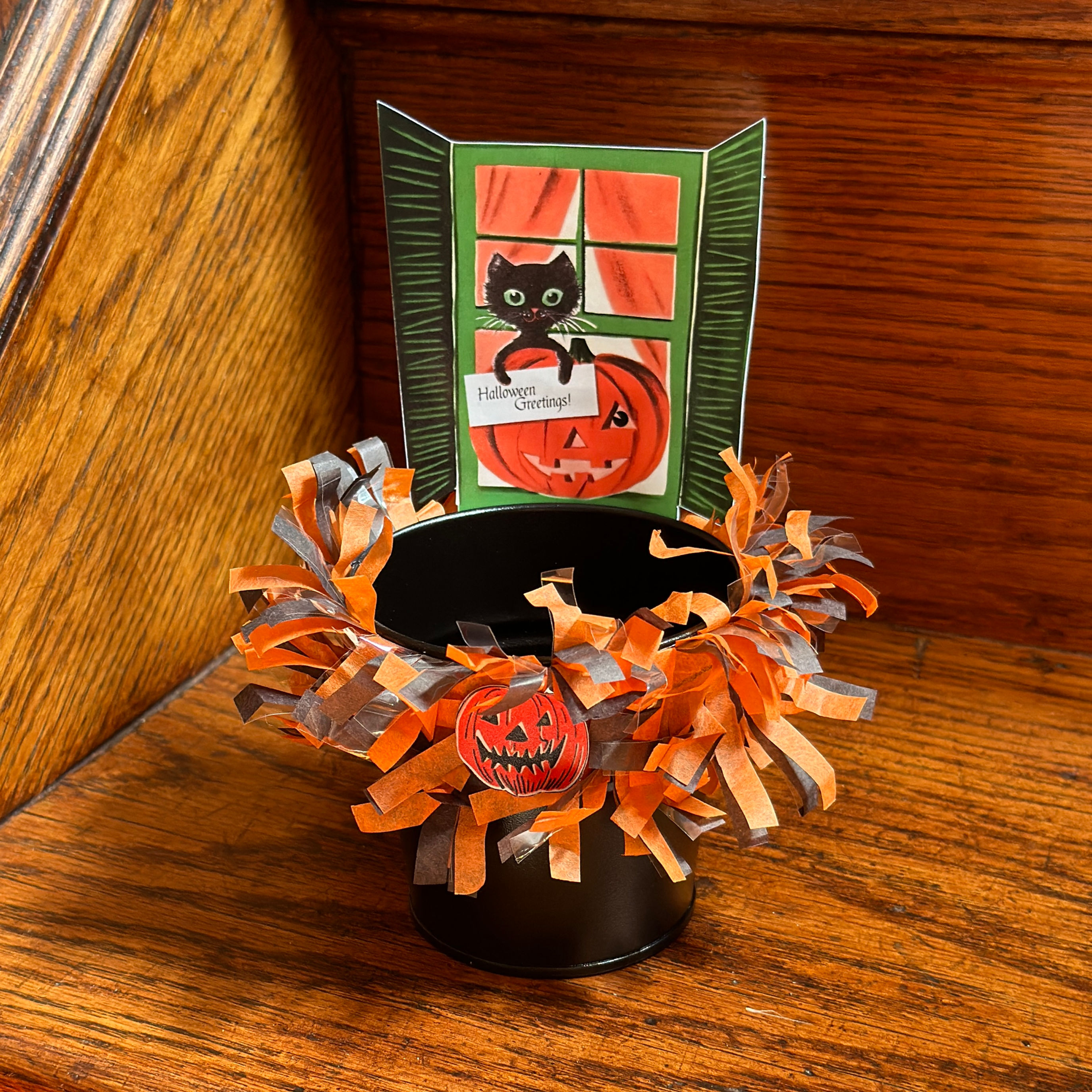 Vintage Style Kitty Halloween Treat Bucket - Candy Container (Mini)
