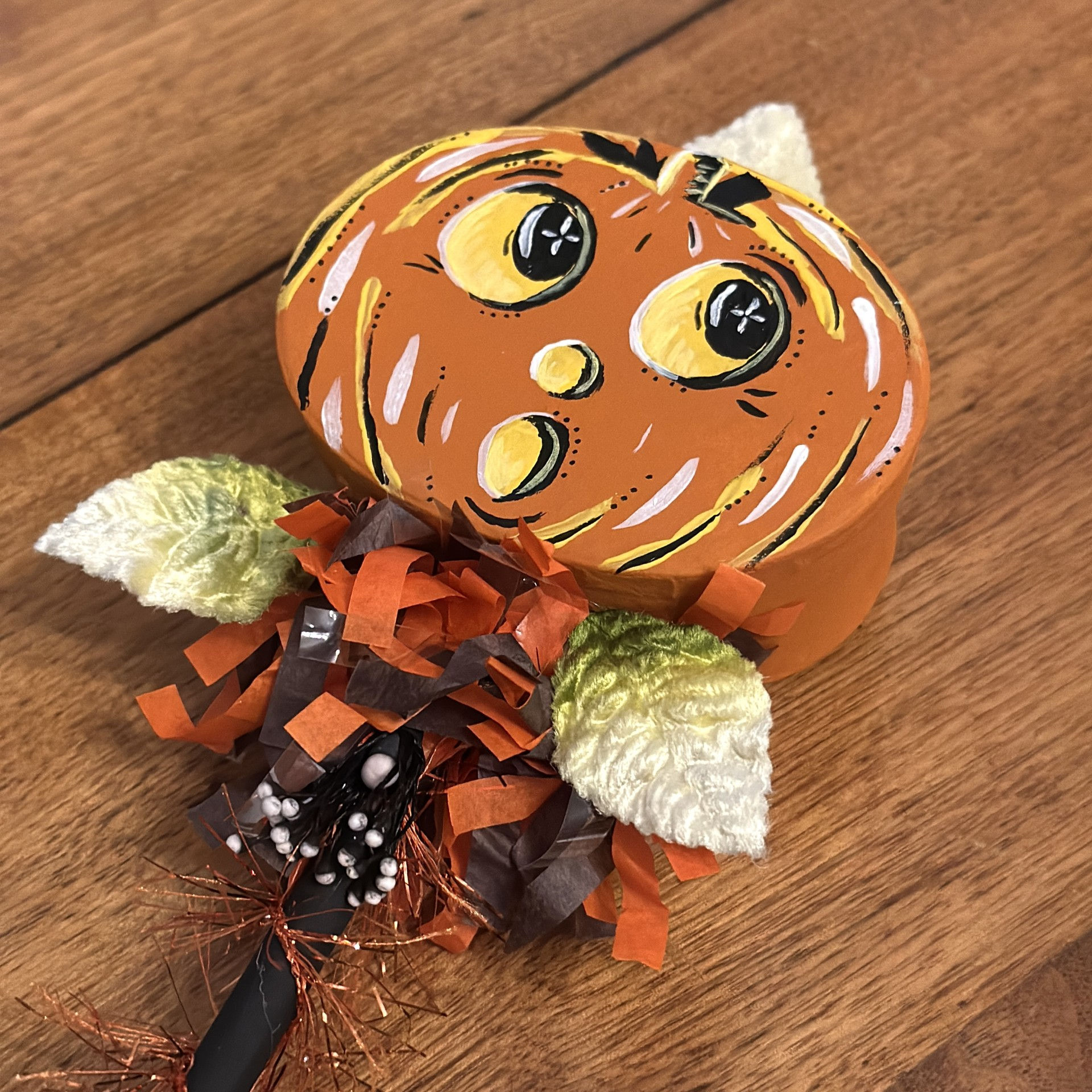 Vintage Style Pumpkin Face Noisemaker Halloween Decor - Signed