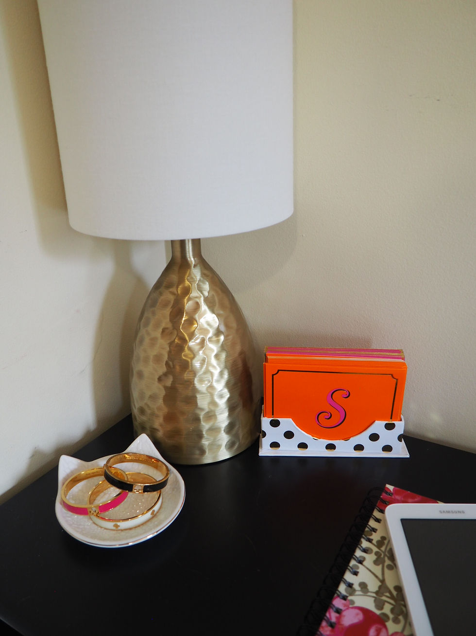 gold lamp and kate spade jewelry