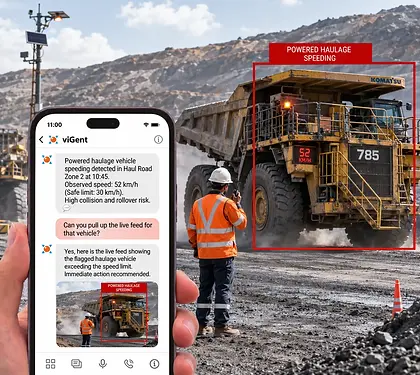 viGent EHS AI agent powering a mining site monitoring solution by pulling live footage for a remote mine site