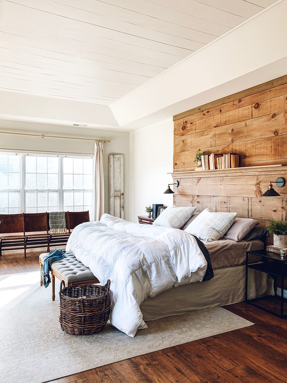 the simple farmhouse, master bedroom, how to dye curtains, drop cloth curtains, farmhouse decor, DIY farmhouse decor