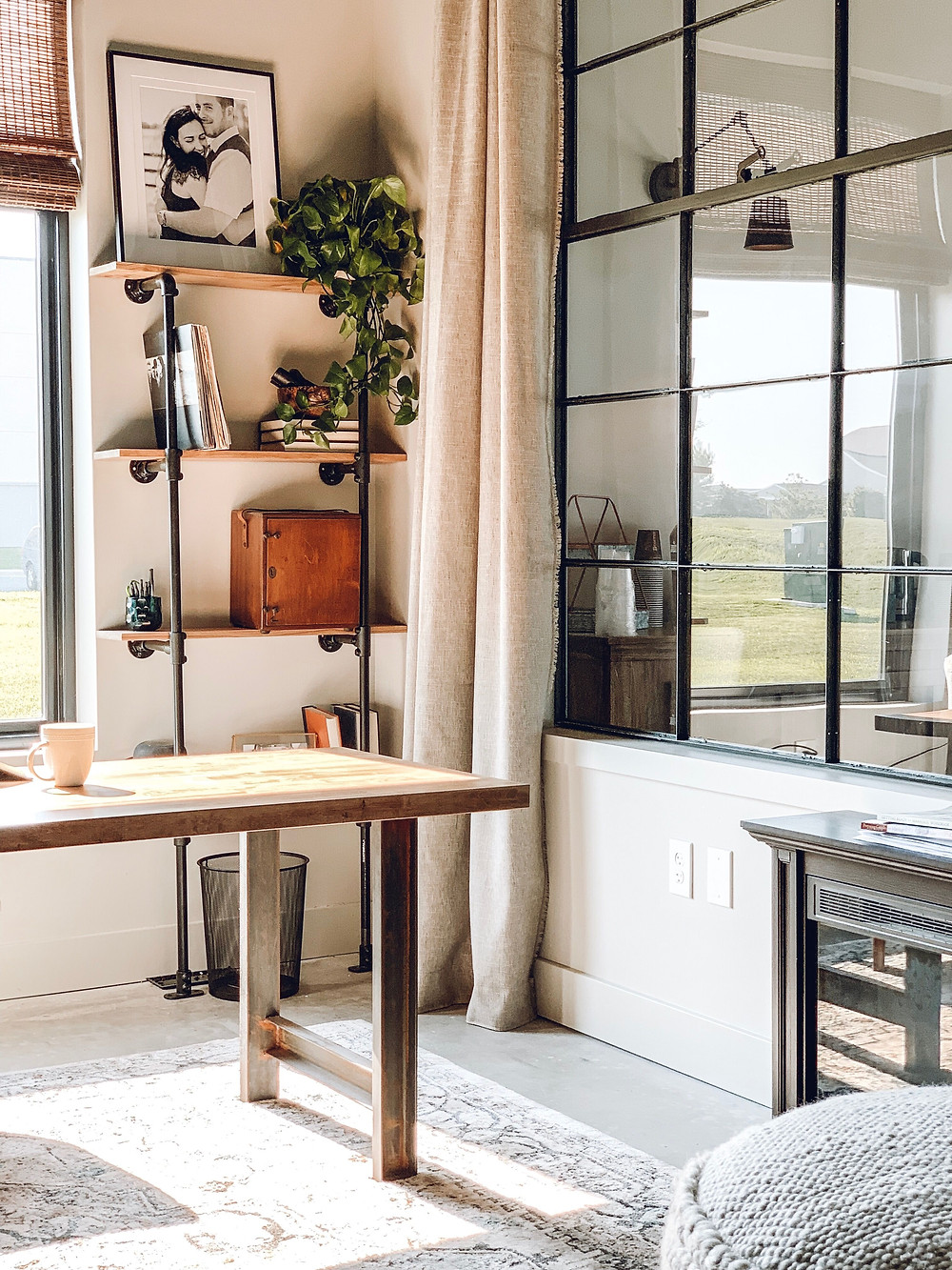 office makeover, the simple farmhouse, open shelving, industrial modern shelving, simple farmhouse, pipe shelf, diy shelf