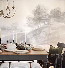 dining room, farmhouse dining room, anewall, wall mural, modern farmhouse, the simple farmhouse, home decor, fall table, fall tablescape, thanksgiving table