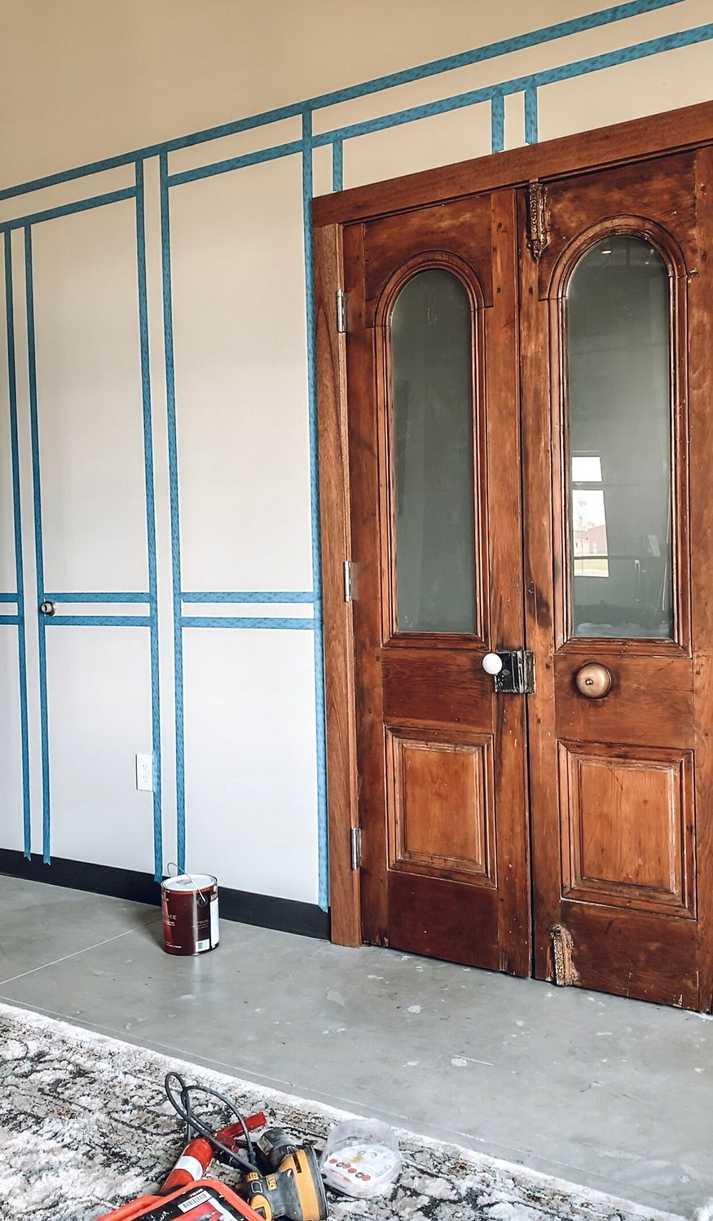 board and batten wall, diy, the simple farmhouse, simple farmhouse, antique doors, office makeover