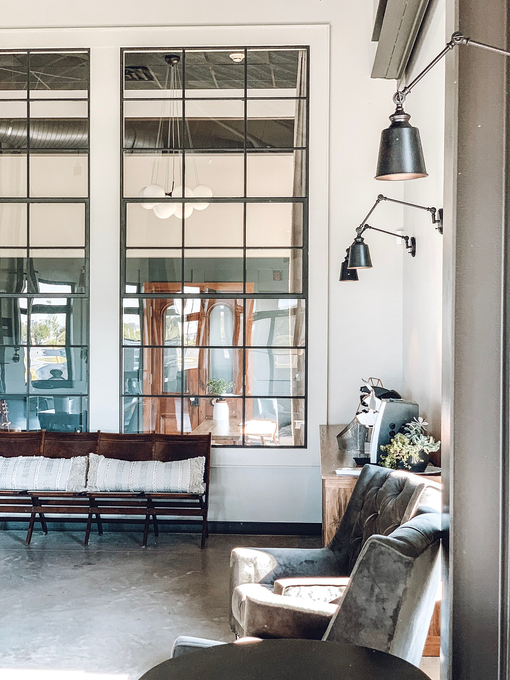 reclaimed steel windows, the town church delaware, the simple farmhouse, simple farmhouse, industrial design, office makeover, behr midnight in NY, apartment therapy